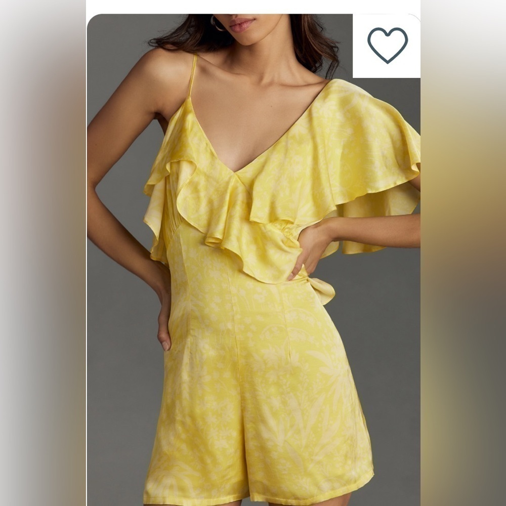 Anthropologie Corey Lynn Calter One-Shoulder Ruffle Romper Sz M SATIN soft girl
